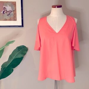 NWT Three Eighty Two Marley Ruffle Cold Shoulder Short Sleeve Blouse, Size XS